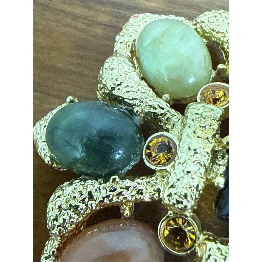 Joan Rivers Gold Tone Multicolor Cabochon Statement Brooch Mogul Maltese Cross